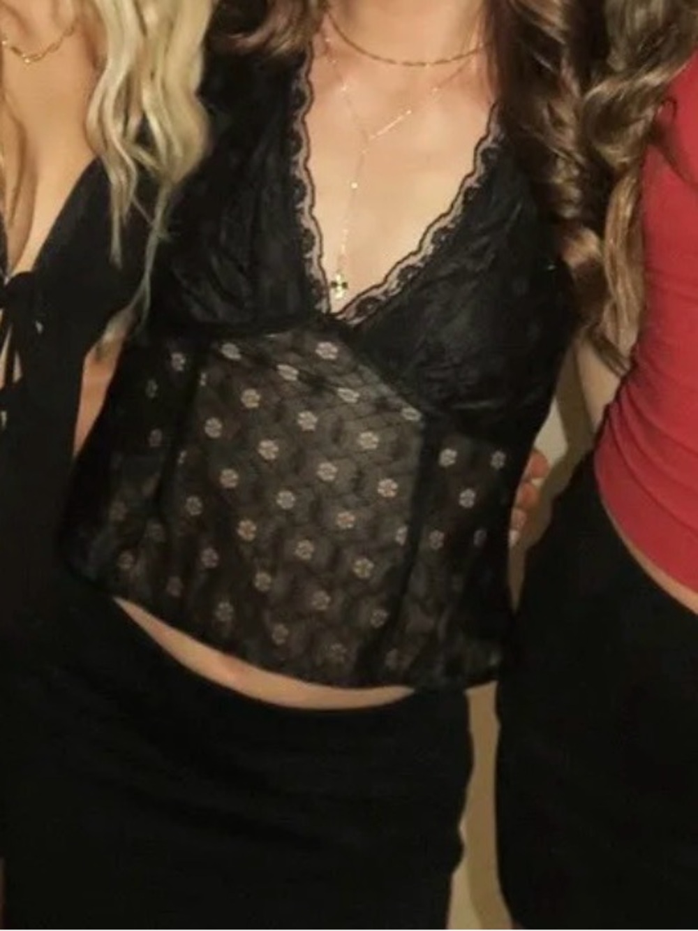 Princess Polly Black Lace Sheer Polka Dot Crop Top